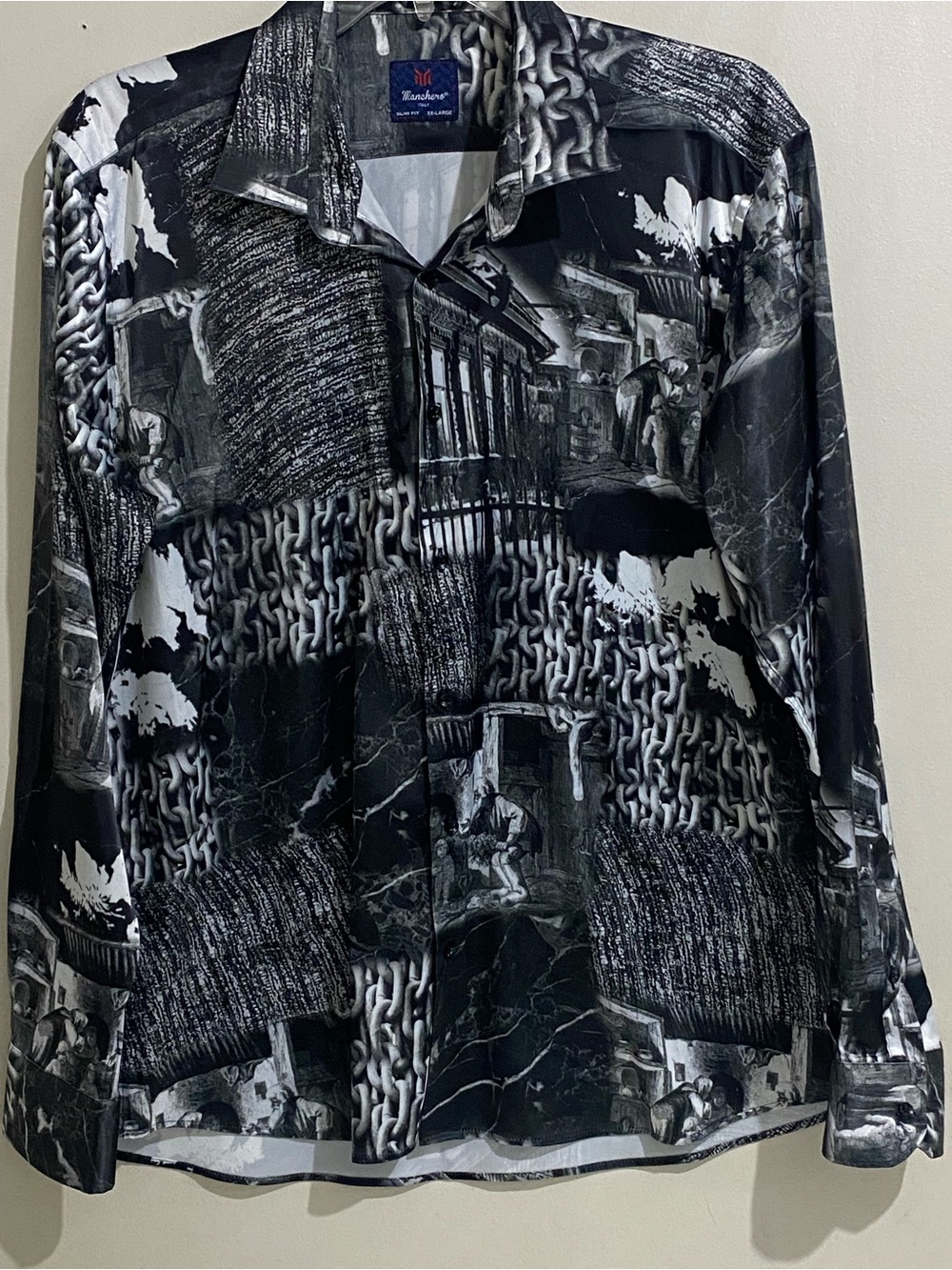 Luxury Manchero Slim Fit Dress Shirt Men’s Printed Shiny Texture